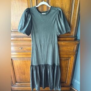 Nation LTD Olive Earthy Green Puff Sleeve Midi Dress